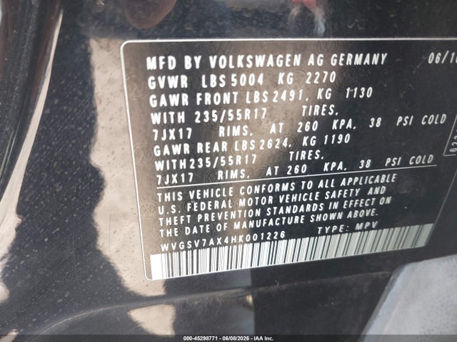 Aukcja sprzedaży 2017 Volkswagen Tiguan 2.0t Wolfsburg Edition, vin: WVGSV7AX4HK001226, numer aukcji: 45298771