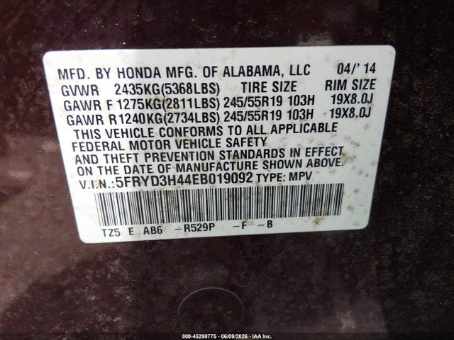 45298775 :رقم المزاد ، 5FRYD3H44EB019092 vin ، 2014 Acura Mdx Technology Package مزاد بيع