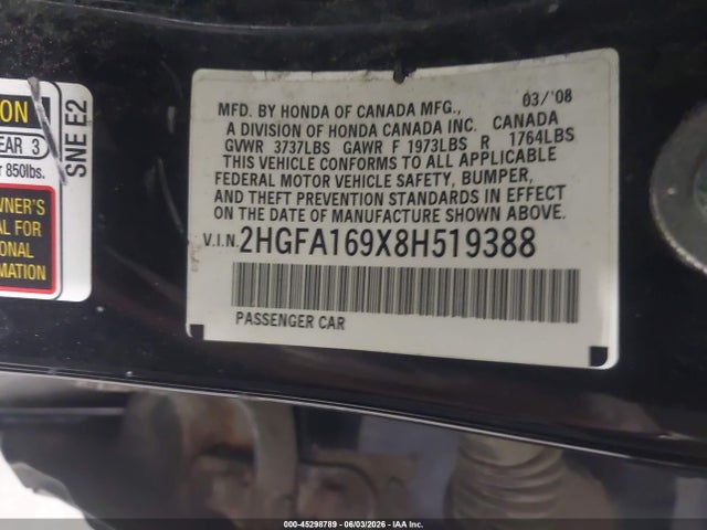 Продаж на аукціоні авто 2008 Honda Civic Ex-l, vin: 2HGFA169X8H519388, номер лоту: 45298789