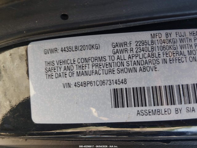 Продаж на аукціоні авто 2006 Subaru Outback 2.5i, vin: 4S4BP61C067314548, номер лоту: 45298817