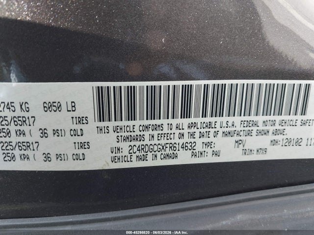 Aukcja sprzedaży 2015 Dodge Grand Caravan Sxt, vin: 2C4RDGCGXFR614632, numer aukcji: 45298820