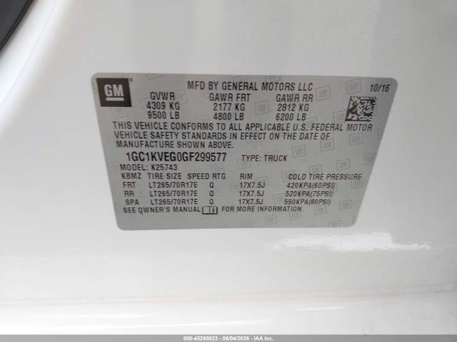Aukcja sprzedaży 2016 Chevrolet Silverado 2500hd Lt, vin: 1GC1KVEG0GF299577, numer aukcji: 45298823