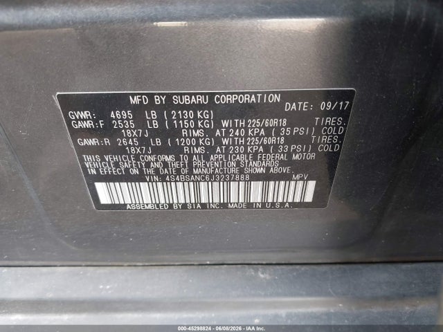 Subaru Outback 2.5i Limited 2018 4S4BSANC6J3237888 Image 9