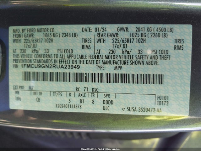 1FMCU9GN2RUA23949 Ford Escape Active
