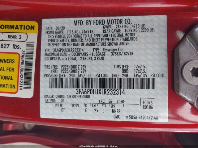3FA6P0LUXLR232314 Ford Fusion Hybrid Se