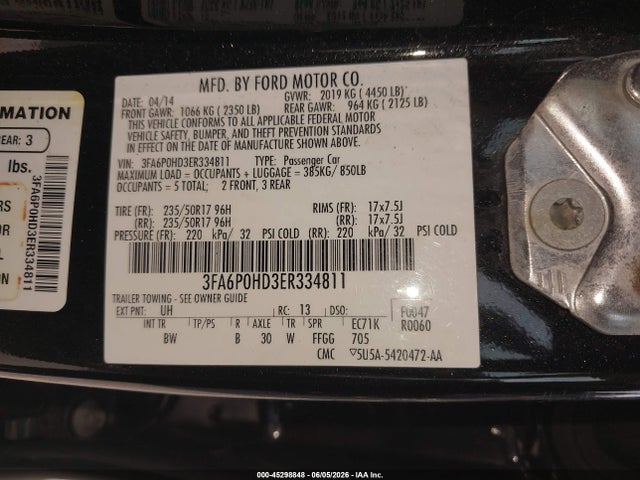 Aukcja sprzedaży 2014 Ford Fusion Se, vin: 3FA6P0HD3ER334811, numer aukcji: 45298848