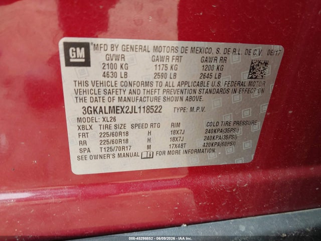 Продаж на аукціоні авто 2018 Gmc Terrain Sle, vin: 3GKALMEX2JL118522, номер лоту: 45298852