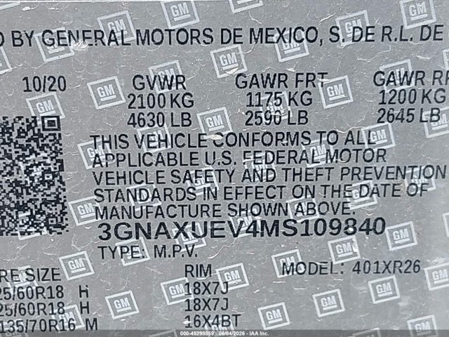 Chevrolet Equinox Awd Lt 2021 3GNAXUEV4MS109840 Image 9