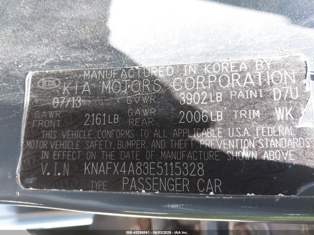 2014 Kia Forte Ex მანქანა იყიდება აუქციონზე, vin: KNAFX4A83E5115328, აუქციონის ნომერი: 45298861