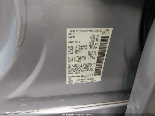 Aukcja sprzedaży 2011 Nissan Armada Platinum, vin: 5N1AA0NE4BN613259, numer aukcji: 45298897