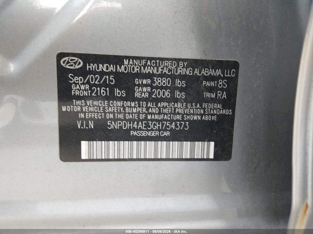 Aukcja sprzedaży 2016 Hyundai Elantra Se, vin: 5NPDH4AE3GH754373, numer aukcji: 45298911