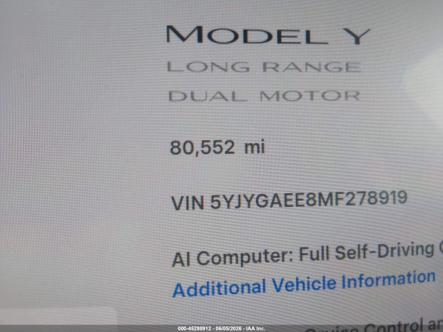 Продажа на аукционе авто 2021 Tesla Model Y Long Range Dual Motor All-wheel Drive, vin: 5YJYGAEE8MF278919, номер лота: 45298912