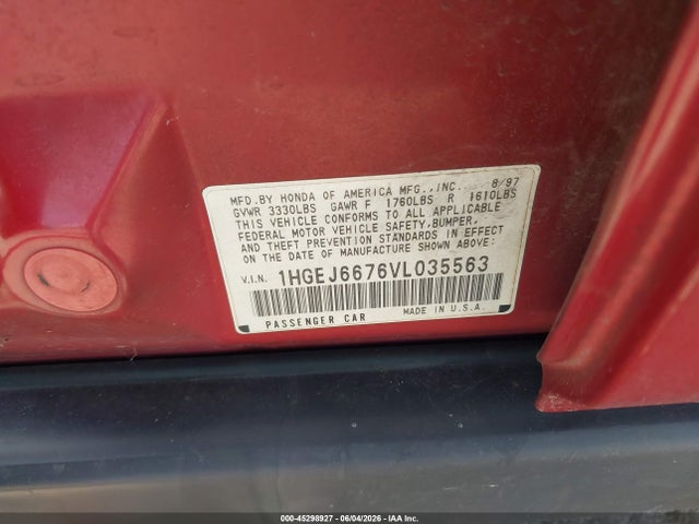 Aukcja sprzedaży 1997 Honda Civic Lx, vin: 1HGEJ6676VL035563, numer aukcji: 45298927