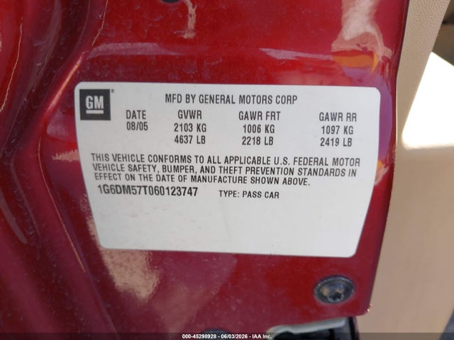 Продаж на аукціоні авто 2006 Cadillac Cts Standard, vin: 1G6DM57T060123747, номер лоту: 45298928