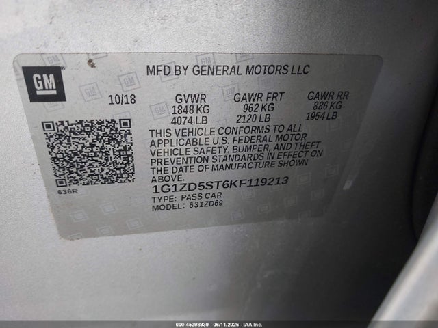 Chevrolet MALIBU LT 2019 1G1ZD5ST6KF119213 Image 9