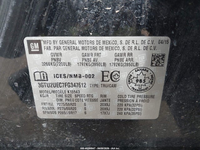 GMC Sierra 1500 Sle 2015 3GTU2UEC7FG347612 Image 9