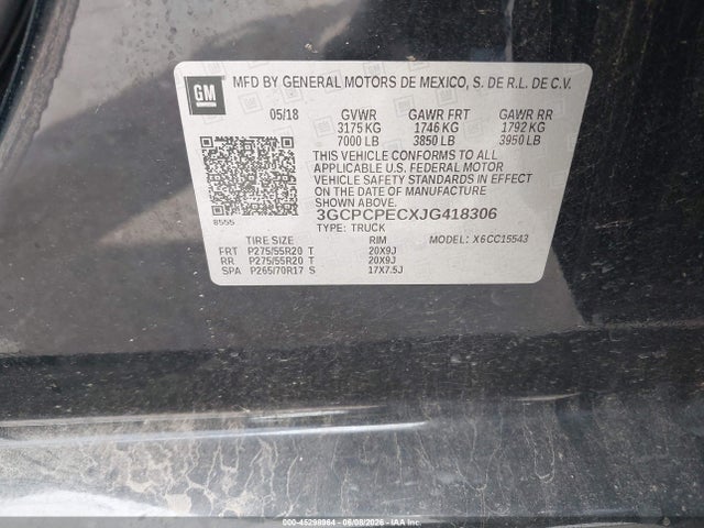 45298964 :رقم المزاد ، 3GCPCPECXJG418306 vin ، 2018 Chevrolet Silverado 1500 Custom مزاد بيع
