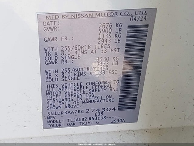 Nissan Pathfinder S Fwd 2024 5N1DR3AA7RC274304 Image 9