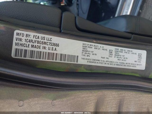 2021 Jeep Grand Cherokee Limited 4x4 მანქანა იყიდება აუქციონზე, vin: 1C4RJFBG6MC753666, აუქციონის ნომერი: 45298977