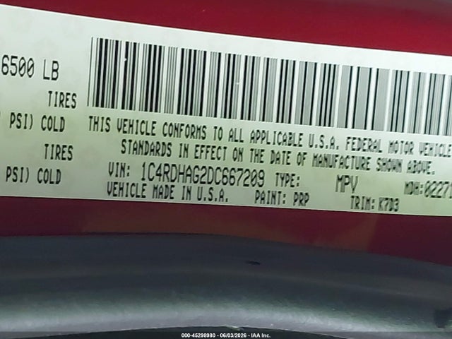 45298980 :رقم المزاد ، 1C4RDHAG2DC667209 vin ، 2013 Dodge Durango Sxt مزاد بيع