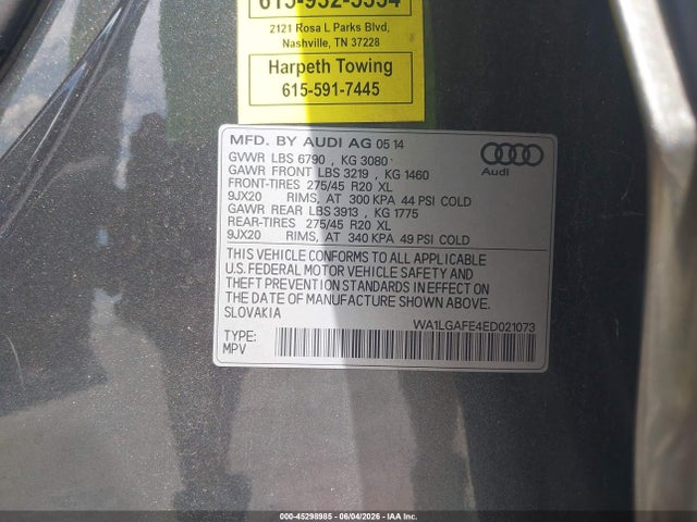 Aukcja sprzedaży 2014 Audi Q7 3.0t Premium, vin: WA1LGAFE4ED021073, numer aukcji: 45298985