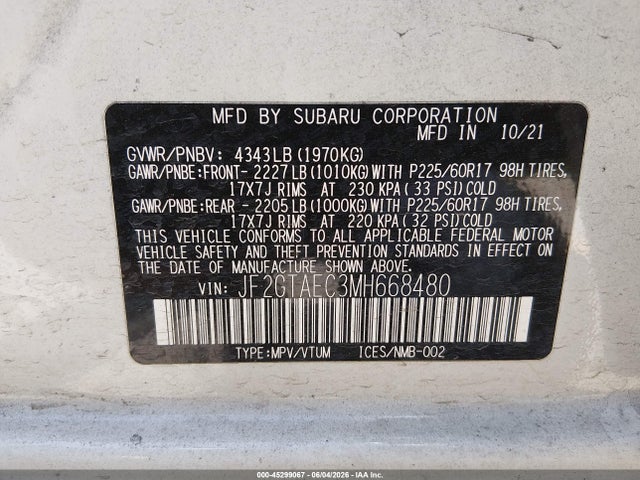 Subaru Crosstrek Premium 2021 JF2GTAEC3MH668480 Image 9