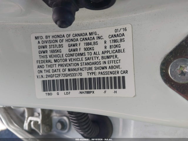 2HGFC2F72GH533170 Honda CIVIC EX