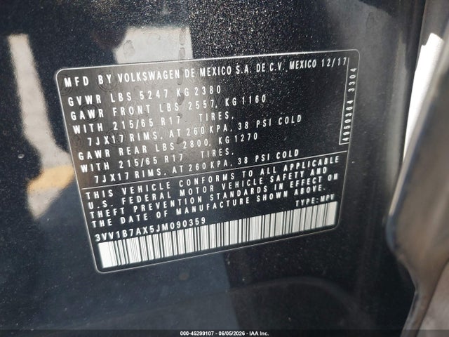 3VV1B7AX5JM090359 Volkswagen Tiguan 2.0t S