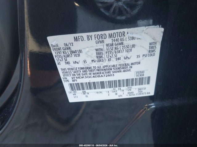 Aukcja sprzedaży 2013 Ford Edge Se, vin: 2FMDK3GC4DBA72803, numer aukcji: 45299110