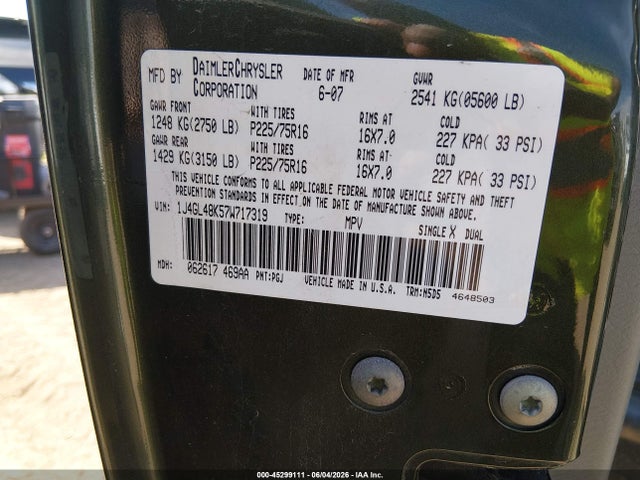 Aukcja sprzedaży 2007 Jeep Liberty Sport, vin: 1J4GL48K57W717319, numer aukcji: 45299111