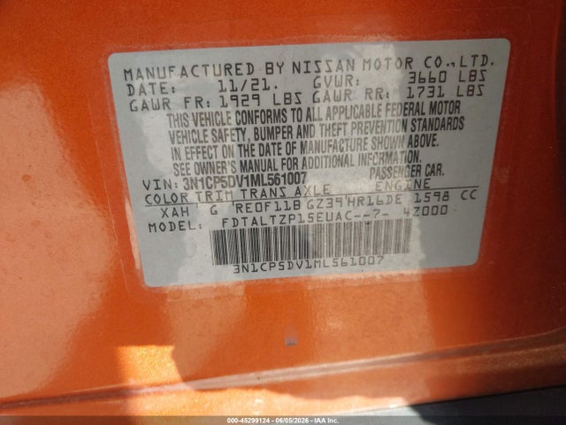 Aukcja sprzedaży 2021 Nissan Kicks Sr Xtronic Cvt, vin: 3N1CP5DV1ML561007, numer aukcji: 45299124