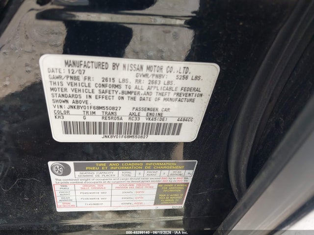Aukcja sprzedaży 2008 Infiniti M45x, vin: JNKBY01F68M550827, numer aukcji: 45299140