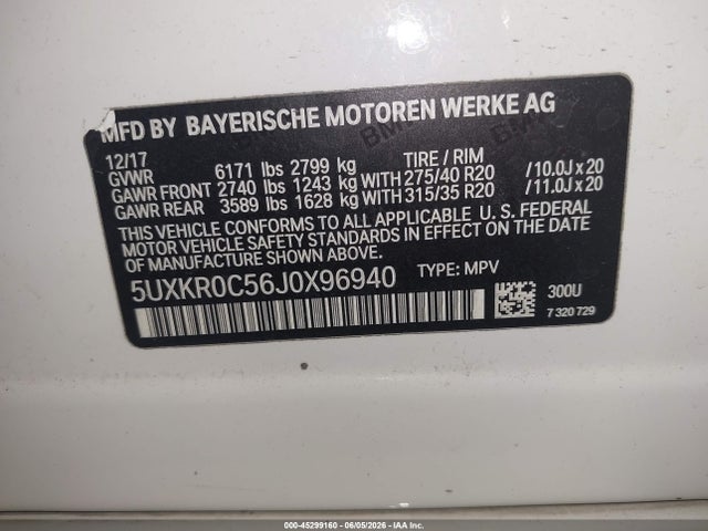 Продажа на аукционе авто 2018 Bmw X5 Xdrive35i, vin: 5UXKR0C56J0X96940, номер лота: 45299160
