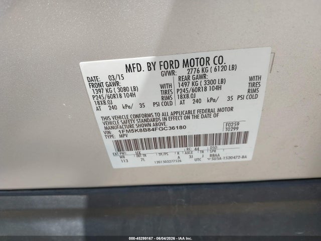 Aukcja sprzedaży 2015 Ford Explorer, vin: 1FM5K8B84FGC36180, numer aukcji: 45299167