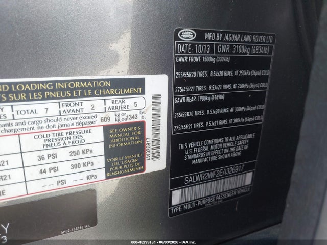 45299181 :رقم المزاد ، SALWR2WF2EA326917 vin ، 2014 Land Rover Range Rover Sport 3.0l V6 Supercharged Hse مزاد بيع