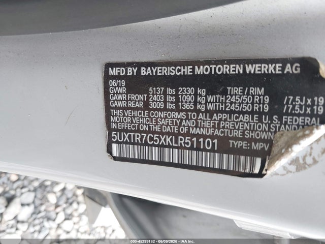 45299182 :رقم المزاد ، 5UXTR7C5XKLR51101 vin ، 2019 Bmw X3 Sdrive30i مزاد بيع