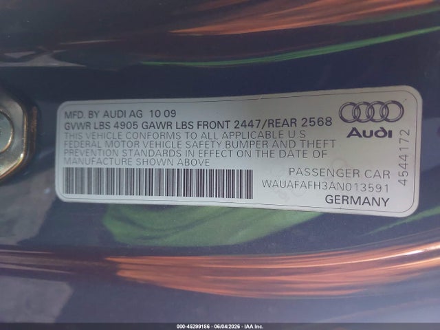 45299186 :رقم المزاد ، WAUAFAFH3AN013591 vin ، 2010 Audi A5 2.0t Premium مزاد بيع