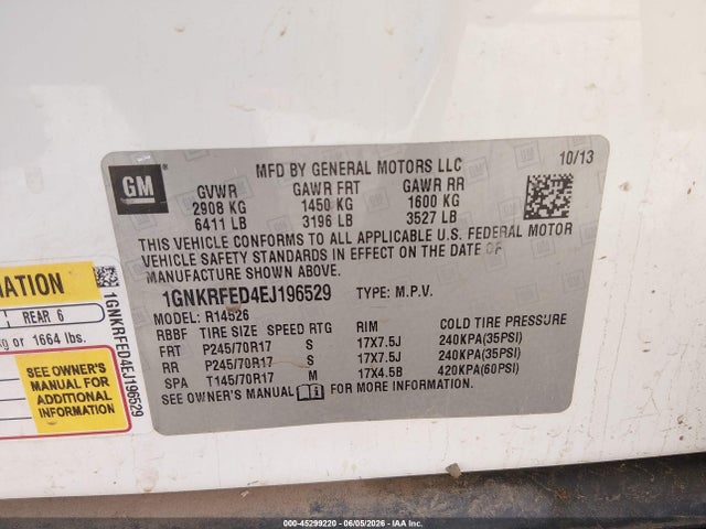 Chevrolet Traverse Ls 2014 1GNKRFED4EJ196529 Image 9