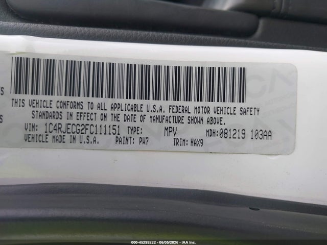 Продажа на аукционе авто 2015 Jeep Grand Cherokee High Altitude, vin: 1C4RJECG2FC111151, номер лота: 45299222