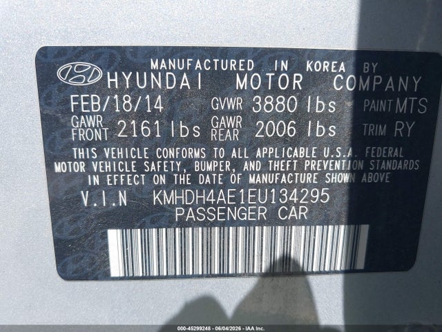 Aukcja sprzedaży 2014 Hyundai Elantra Limited, vin: KMHDH4AE1EU134295, numer aukcji: 45299248