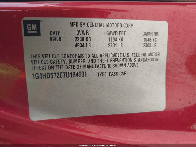 Aukcja sprzedaży 2007 Buick Lucerne Cxl, vin: 1G4HD57207U134601, numer aukcji: 45299256