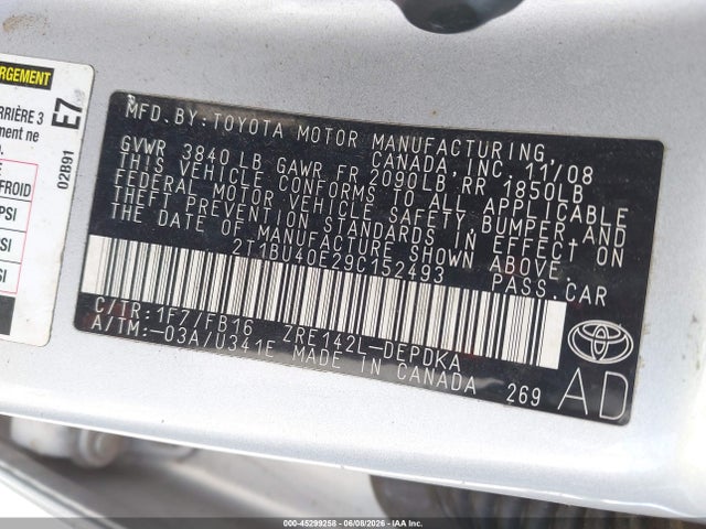 Продаж на аукціоні авто 2009 Toyota Corolla Le, vin: 2T1BU40E29C152493, номер лоту: 45299258