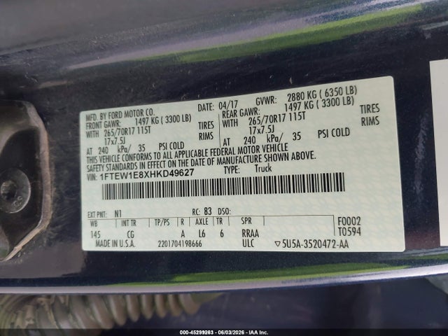 Ford F-150 Xl 2017 1FTEW1E8XHKD49627 Image 9