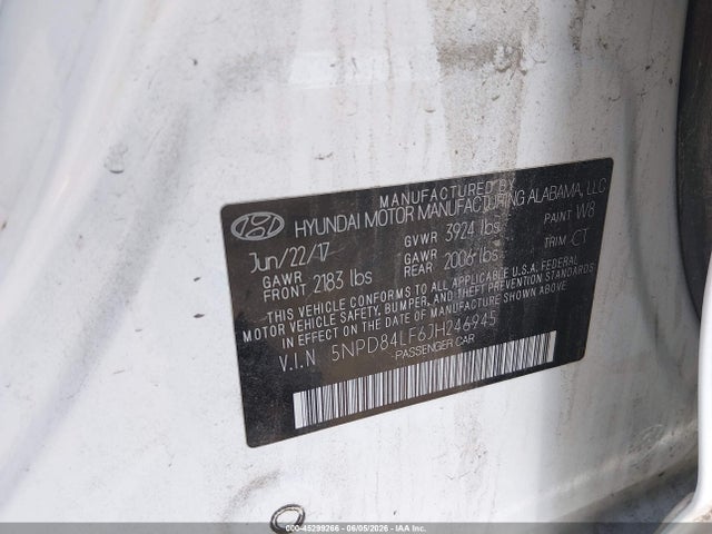 5NPD84LF6JH246945 Hyundai ELANTRA SEL