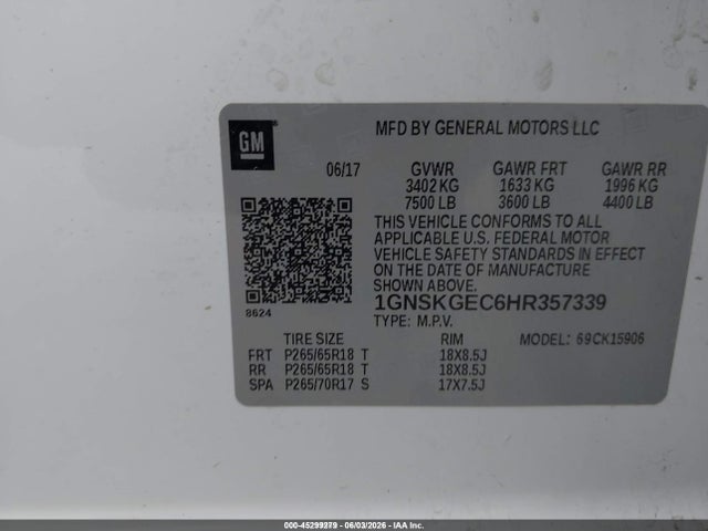 Chevrolet Suburban Ls 2017 1GNSKGEC6HR357339 Image 9