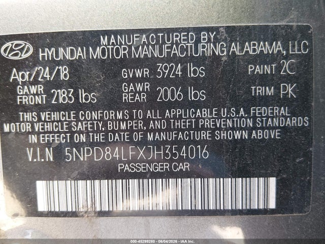 Hyundai ELANTRA SEL 2018 5NPD84LFXJH354016 Image 9