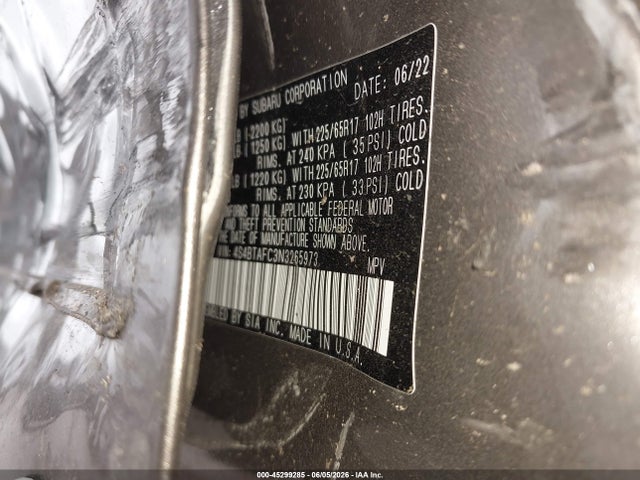 Продаж на аукціоні авто 2022 Subaru Outback Premium, vin: 4S4BTAFC3N3265973, номер лоту: 45299285