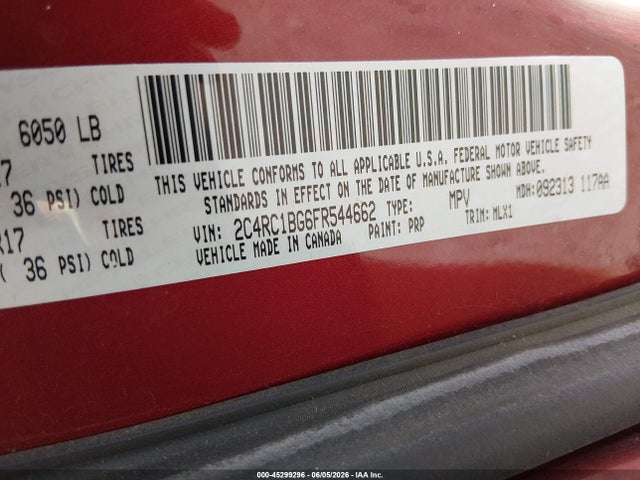 Продаж на аукціоні авто 2015 Chrysler Town & Country Touring, vin: 2C4RC1BG6FR544662, номер лоту: 45299296