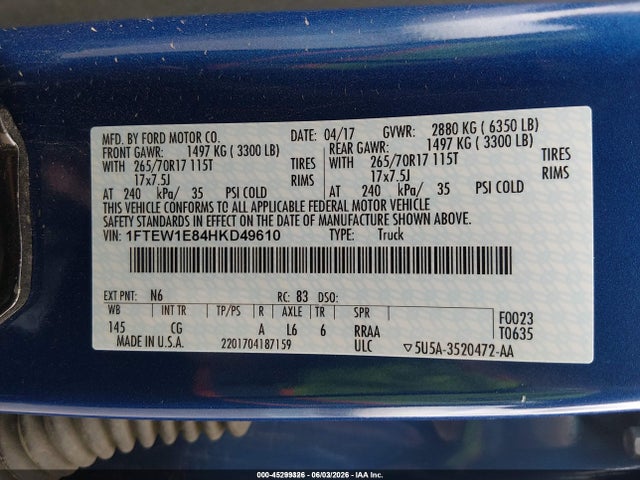 Ford F-150 Xl 2017 1FTEW1E84HKD49610 Image 9
