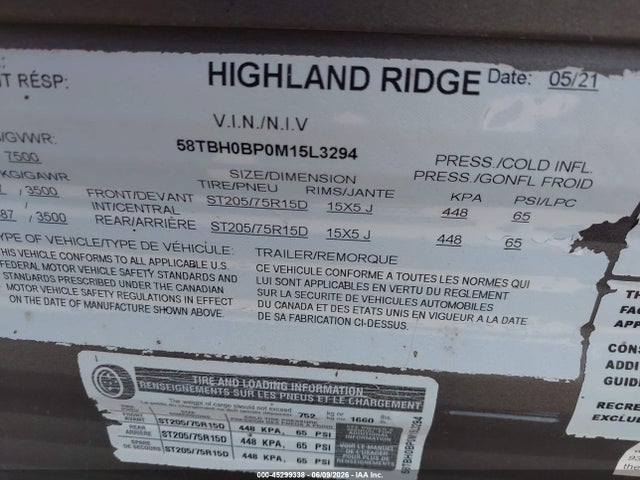 Aukcja sprzedaży 2021 Highland Ridge Open Range 26bhs, vin: 58TBH0BP0M15L3294, numer aukcji: 45299338